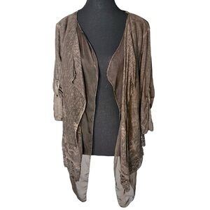 MONTAN Layered Open Front Lightweight Wrap Cardigan Distressed Sheer Lace M/L